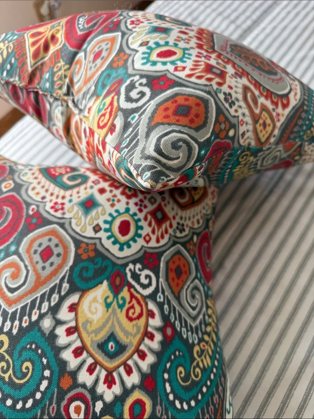 Decorative Paisley Throw Pillow Pair in Teal, Coral & Gold